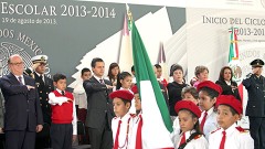 El presidente Enrique Peña Nieto arrancó los cursos del Calendario Escolar 2013-2014, en Xochitepec, Morelos, donde planteó el refinanciamiento a la enseñanza.