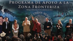 Al anunciar el Programa de Apoyo a las Zonas Fronterizas, el presidente Enrique Peña Nieto estuvo acompañado por los secretarios de Desarrollo Social, Rosario Robles, y de Hacienda, Luis Videgaray.